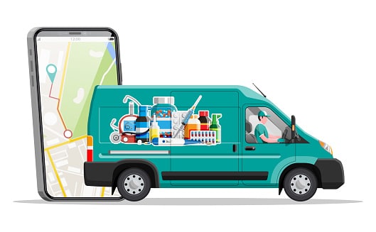 Van for delivery drugs and smartphone